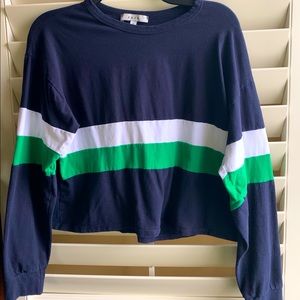 Navy Blue Long Sleeve Crop w/ Green and White